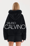 Fur Hooded Jacket Alcantara Kumaş - Double Black - Milano Calvino image 7