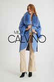Alpaca Yün Kumaş Fur Trimmed Women’s Coat (BEBE Blue) - Bebe Bluesi - Milano Calvino image 3