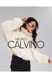 Fur Hooded Jacket Alcantara Kumaş - Beige - Milano Calvino image 5