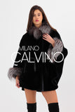 Black Alcantara ve Silver Fur Detaylı Poncho - Milano Calvino image 5
