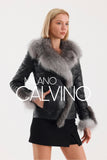 Fur Trimmed Leather Jacket - Black Silver - Milano Calvino image 2
