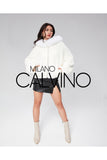 Fur Hooded Jacket Alcantara Kumaş - White - Milano Calvino