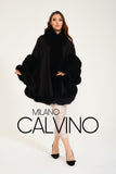 Fur Trimmed Cashmere Poncho - Black - Milano Calvino