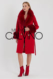 Fur Trimmed Cashmere Coat Red - Milano Calvino image 5