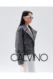 Women’s Oversize Genuine Leather Jacket Jacket - Grey - Milano Calvino image 3