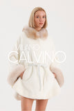 Ecru Alcantara ve Fross Fur Detaylı Poncho - Ekru - Milano Calvino image 7