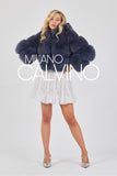 Hooded Fur Jacket Kolları Çıkarılabilir - Storm Blue - Milano Calvino