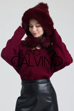 Noelle Knitted Fur Trimmed Luxury Beanie – Çift Ponponlu TaYellowm - Bordeaux - Milano Calvino image 6