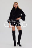 Fur Trimmed Alcantara Short Jacket - Black - Milano Calvino image 6