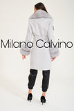 Fur Trimmed Cashmere Coat Blue - Sky Blue - Milano Calvino image 7