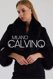 Fur Trimmed Alcantara Short Jacket - Black - Milano Calvino image 4
