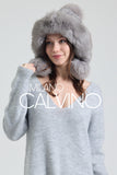 Noelle Knitted Fur Trimmed Luxury Beanie – Çift Ponponlu TaYellowm - Grey - Milano Calvino image 3