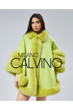 Fur Trimmed Cashmere Poncho - Pistachio Green - Milano Calvino image 6