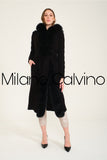 Fur Trimmed Long Triko Cardigan - Black - Milano Calvino