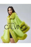 Fur Trimmed Cashmere Poncho - Pistachio Green - Milano Calvino image 2