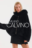 Fur Hooded Jacket Alcantara Kumaş - Double Black - Milano Calvino image 5