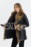 Fur Trimmed Leather Jacket Long Black Natural - Milano Calvino image 6