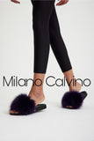 Fur Trimmed Slipper - Patlıcan - Milano Calvino