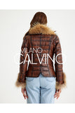 Fur Trimmed Leather Jacket - Brown with Raccoon Trim - Milano Calvino image 7