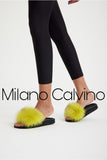 Fur Trimmed Slipper - Fosfor Sarı - Milano Calvino
