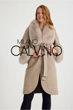 Alpaca Yün Kumaş Fur Trimmed Women’s Coat (Beige) - Milano Calvino image 7