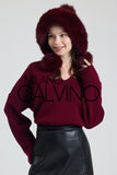 Noelle Knitted Fur Trimmed Luxury Beanie – Çift Ponponlu TaYellowm - Bordeaux - Milano Calvino image 8