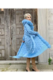 Women’s Fur Trimmed Long Triko Cardigan - Blue - Milano Calvino