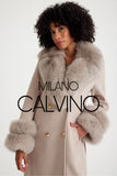 Fur Trimmed Cashmere Coat ( Cream ) - Milano Calvino image 3