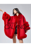 Fur Trimmed Cashmere Poncho - Red - Milano Calvino image 6