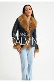 Fur Trimmed Leather Jacket - Black with Raccoon Trim - Milano Calvino image 2
