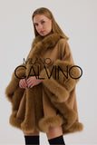 Fur Trimmed Cashmere Poncho - Dark Beige - Milano Calvino image 7