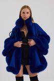 Fur Trimmed Cashmere Poncho - Navy - Milano Calvino image 2