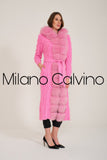 Fur Trimmed Long Triko Cardigan (gum Pink) - Milano Calvino