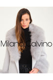 Fur Trimmed Cashmere Coat Blue - Sky Blue - Milano Calvino image 8