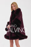 Fur Trimmed Cashmere Poncho - Bordeaux - Milano Calvino image 7