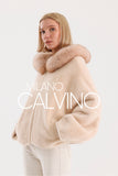 Fur Hooded Jacket Alcantara Kumaş - Peach - Milano Calvino