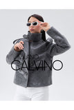 Women’s Oversize Genuine Leather Jacket Jacket - Grey - Milano Calvino image 7
