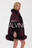 Fur Trimmed Cashmere Poncho - Bordeaux - Milano Calvino image 3