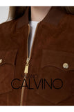 Genuine Suede Varsity Jacket – Cognac Brown - Milano Calvino image 5