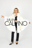 Fur Trimmed Cashmere Poncho - White - Milano Calvino image 3