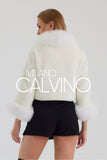 Fur Trimmed Alcantara Short Jacket - White - Milano Calvino image 7