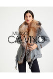 Fur Trimmed Yün Kumaş Short Coat - Grey - Milano Calvino image 6