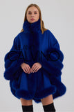 Fur Trimmed Cashmere Poncho - Navy - Milano Calvino image 4