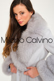 Fur Trimmed Cashmere Coat Blue - Sky Blue - Milano Calvino image 2