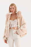 Fur Hooded Jacket Alcantara Kumaş - Peach - Milano Calvino image 3