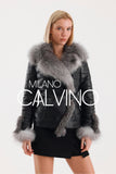 Fur Trimmed Leather Jacket - Black Silver - Milano Calvino image 6
