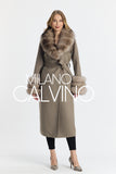 Fur Trimmed Fransız Cashmerei Coat - Stone Grey - Milano Calvino