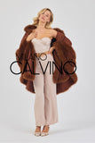 Fur Trimmed Cashmere Poncho - Auburn - Milano Calvino image 2