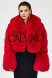 Lopez Special Design Hacimli Dokulu Fur Jacket - Red - Milano Calvino