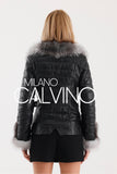 Fur Trimmed Leather Jacket - Black Silver - Milano Calvino image 3
